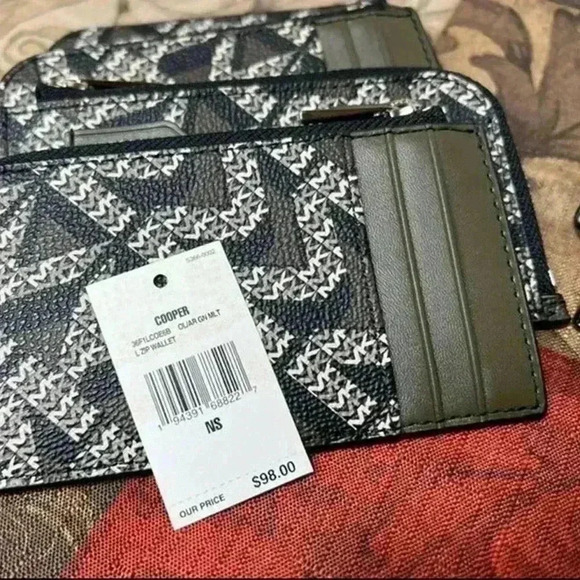 Michael Kors Mens Wallet Cooper Logo Zip-Around Wallet Olive Multi - Picture 3 of 4